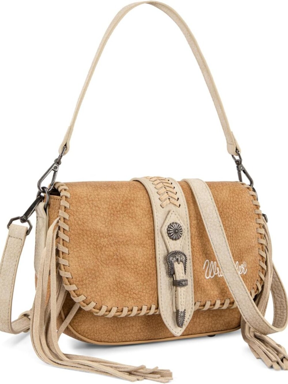 Wrangler Western Shoulder Bag for Women, Flap Crossbody Purse with Whipstitch De